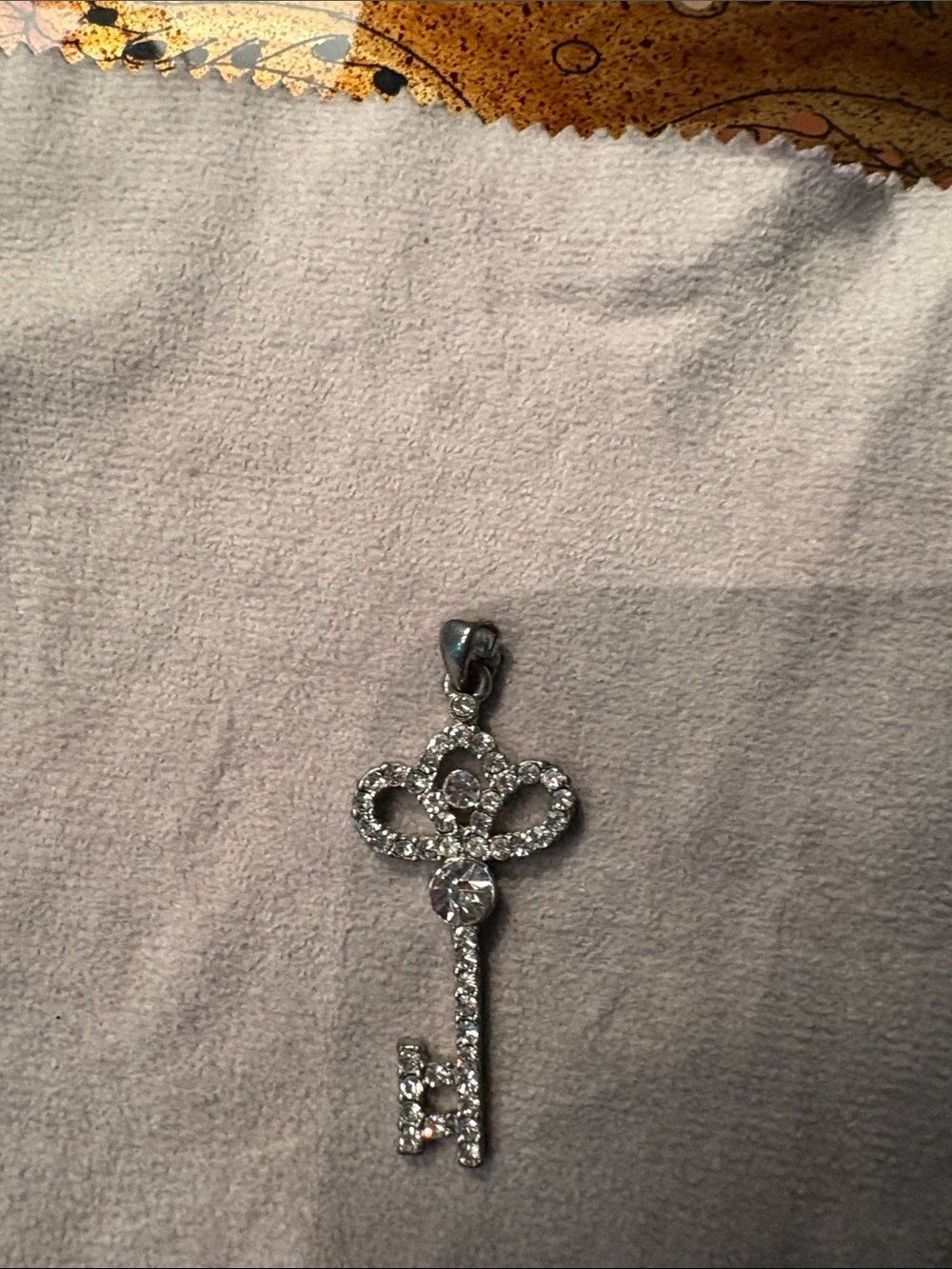 Sparkling Silver Key Pendant Necklace - Clear Crystal Accent